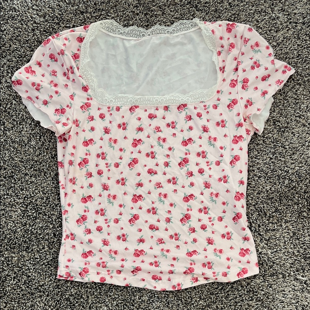 Floral Lace Trim Women's Top